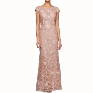 Alex Evenings - Long Embroidered Lace Cap Sleeve Gown